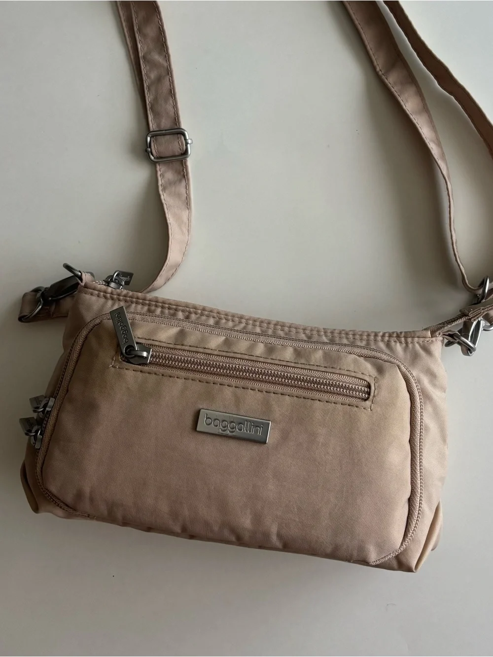 Baggallini Camel and Blush Pink Crossbody Organizer Bag